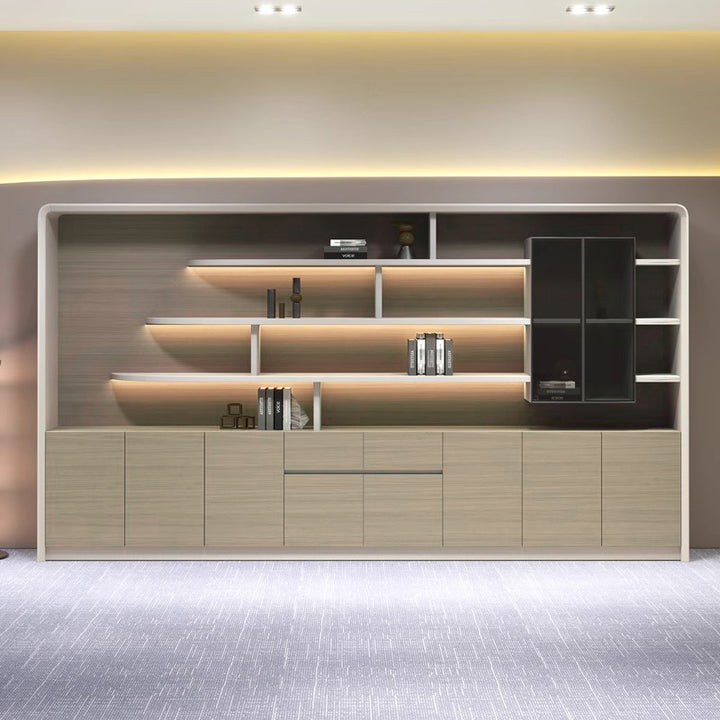 壁面収納｜ミニマルデザイン 木目調 丸い端